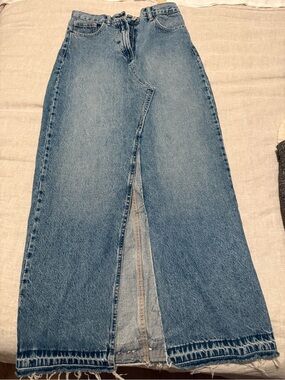 Zara Denim High-Rise Skirt in Faded Blue